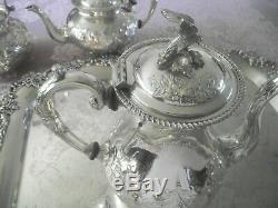 John Turton Silverplate Tea/coffee Tea Set Ornate Repousse Eagle Finial England