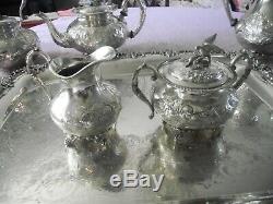 John Turton Silverplate Tea/coffee Tea Set Ornate Repousse Eagle Finial England