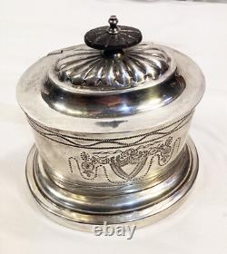 Jordan Sheffield Collection Silver Plate Etched Floral Biscuit Box Tea Caddy