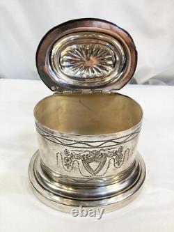 Jordan Sheffield Collection Silver Plate Etched Floral Biscuit Box Tea Caddy