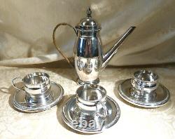 Jugenstil WMF German Silver Plate Coffee Tea for 3 Demitasse Pot, Cups & Saucers