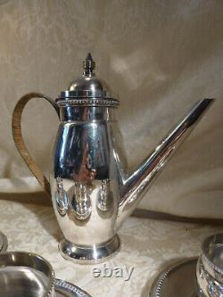 Jugenstil WMF German Silver Plate Coffee Tea for 3 Demitasse Pot, Cups & Saucers