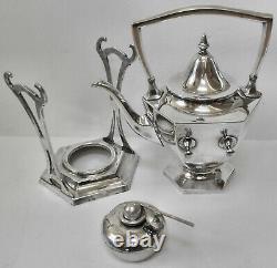 LOVELY! Atq Slv Plate MERIDEN #289 TILTING TEA/COFFEE POT withBURNER LAMP & STAND