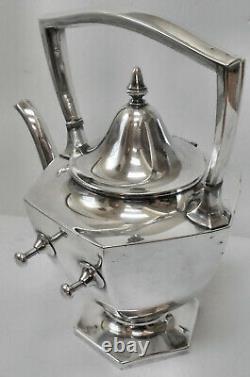 LOVELY! Atq Slv Plate MERIDEN #289 TILTING TEA/COFFEE POT withBURNER LAMP & STAND