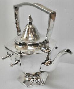 LOVELY! Atq Slv Plate MERIDEN #289 TILTING TEA/COFFEE POT withBURNER LAMP & STAND