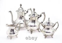 Lancaster Rose by Poole, Silver Plate Coffee Tea Set of 4, Antique SLV106