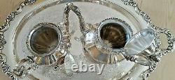Lancaster Rose by Poole Silver Plated Coffee/Tea Pot set and a Huge Serving Tray