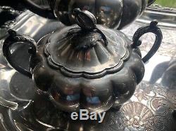 Large 5 Piece Old English Melon Community Silverplate Coffee Tea Set