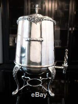 Large Antique Silver Plate Coffee Urn Samovar 75 Cup Hot Water Dispenser Tea Urn