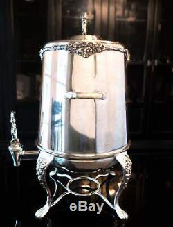 Large Antique Silver Plate Coffee Urn Samovar 75 Cup Hot Water Dispenser Tea Urn