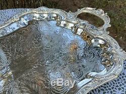Large Birmingham Art Nouveau Fan Silver Tea Coffee Serving Platter Superb Cond