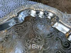 Large Birmingham Art Nouveau Fan Silver Tea Coffee Serving Platter Superb Cond