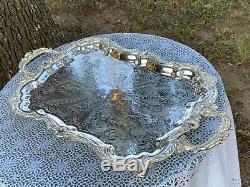 Large Birmingham Art Nouveau Fan Silver Tea Coffee Serving Platter Superb Cond