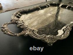 Large Birmingham Art Nouveau Fan Silver Tea Coffee Serving Platter Superb Cond