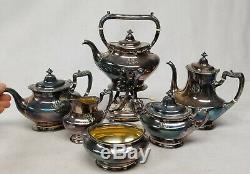 Large Silverplate Engraved Tea Set Service Kettle Creamer Sugar Gorham