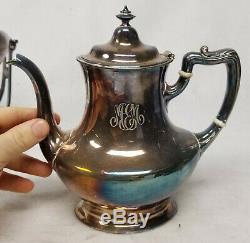 Large Silverplate Engraved Tea Set Service Kettle Creamer Sugar Gorham