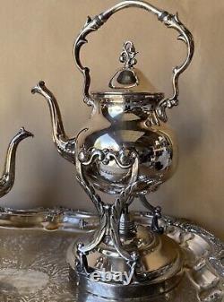 Large Vintage Birmingham Silver Co. Footed Coffee/Tea Service Silver On Copper