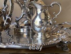 Large Vintage Birmingham Silver Co. Footed Coffee/Tea Service Silver On Copper