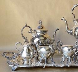 Large Vintage Birmingham Silver Co. Footed Coffee/Tea Service Silver On Copper