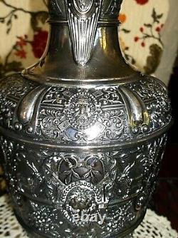 Large Vintage, Ornate, Embossed Silver Plate Coffee-Tea Pot Beautiful Server