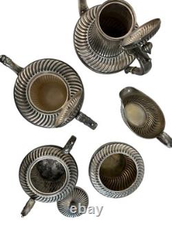 Lot Antique Gorham Co. 5-Piece Silver-Plated Coffee Tea Set 0770 Ribbed 8812