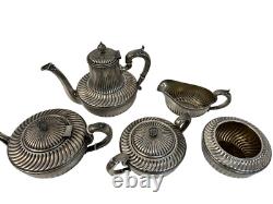 Lot Antique Gorham Co. 5-Piece Silver-Plated Coffee Tea Set 0770 Ribbed 8812