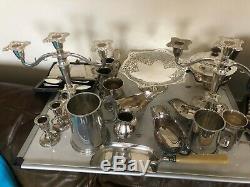 Lot Of Silver Plated Items. Candelabra & Candle Sticks, Tazza, Tea Pot Etc
