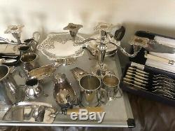 Lot Of Silver Plated Items. Candelabra & Candle Sticks, Tazza, Tea Pot Etc