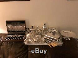 Lot Of Silver Plated Items. Caviar Dommed Dish, Entree Dish, Tazza's Tea Service