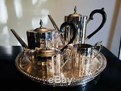 Lunt Revere-Style Silver Plated Tea and Coffee Service Tray Hollywood Regency