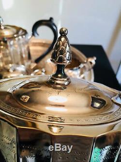 Lunt Revere-Style Silver Plated Tea and Coffee Service Tray Hollywood Regency