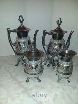 MERIDEN B COMPANY Embossed Etched COFFEE & TEA 4 Piece Set Monogrammed