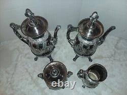 MERIDEN B COMPANY Embossed Etched COFFEE & TEA 4 Piece Set Monogrammed