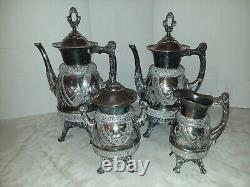 MERIDEN B COMPANY Embossed Etched COFFEE & TEA 4 Piece Set Monogrammed