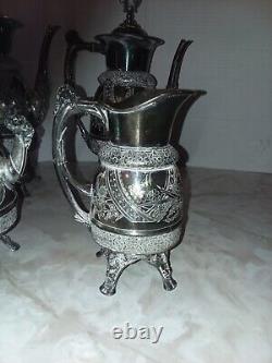 MERIDEN B COMPANY Embossed Etched COFFEE & TEA 4 Piece Set Monogrammed