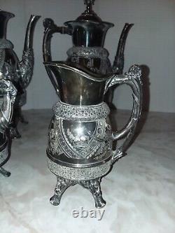 MERIDEN B COMPANY Embossed Etched COFFEE & TEA 4 Piece Set Monogrammed