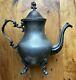 Mfg Corp English Silver Plated Large Tea Pot With Tray Round Plate Vintage Usa