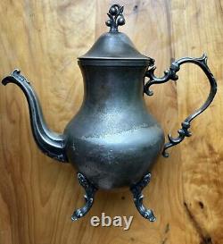 MFG Corp English Silver Plated Large Tea Pot With Tray Round Plate Vintage USA