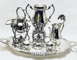 Magnificent Antique Large Tea Set of Five WM Rogers on EPCA Tray Silver Plated
