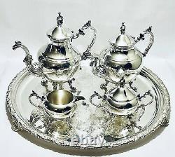 Majestic Antique Large Set of 4 1883 Tea Set of FB Rogers on Old Sheffield Tray