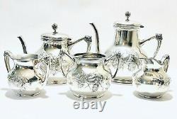 Majestic Antique Set of 5 English Tea Set Acme Silver Plated Quadruple
