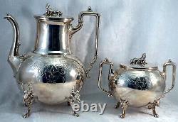 Manning Bowman & Co. Silver Plate Coffee & Tea Service Egyptian Sphinx & Stag