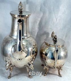 Manning Bowman & Co. Silver Plate Coffee & Tea Service Egyptian Sphinx & Stag