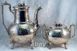 Manning Bowman & Co. Silver Plate Coffee & Tea Service Egyptian Sphinx & Stag