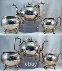 Manning Bowman & Co. Silver Plate Coffee & Tea Service Egyptian Sphinx & Stag