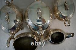 Manning Bowman & Co. Silver Plate Coffee & Tea Service Egyptian Sphinx & Stag