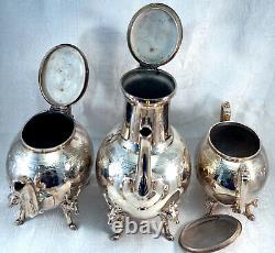 Manning Bowman & Co. Silver Plate Coffee & Tea Service Egyptian Sphinx & Stag