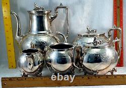 Manning Bowman & Co. Silver Plate Coffee & Tea Service Egyptian Sphinx & Stag