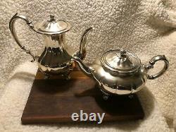 Marlboro Old English Arris Proc. Antique Silver Plate Tea Coffee Pot Set Pumpkin