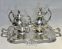 Marvelous Antique Set Of Five Tea Set Meriden Silver On Copper